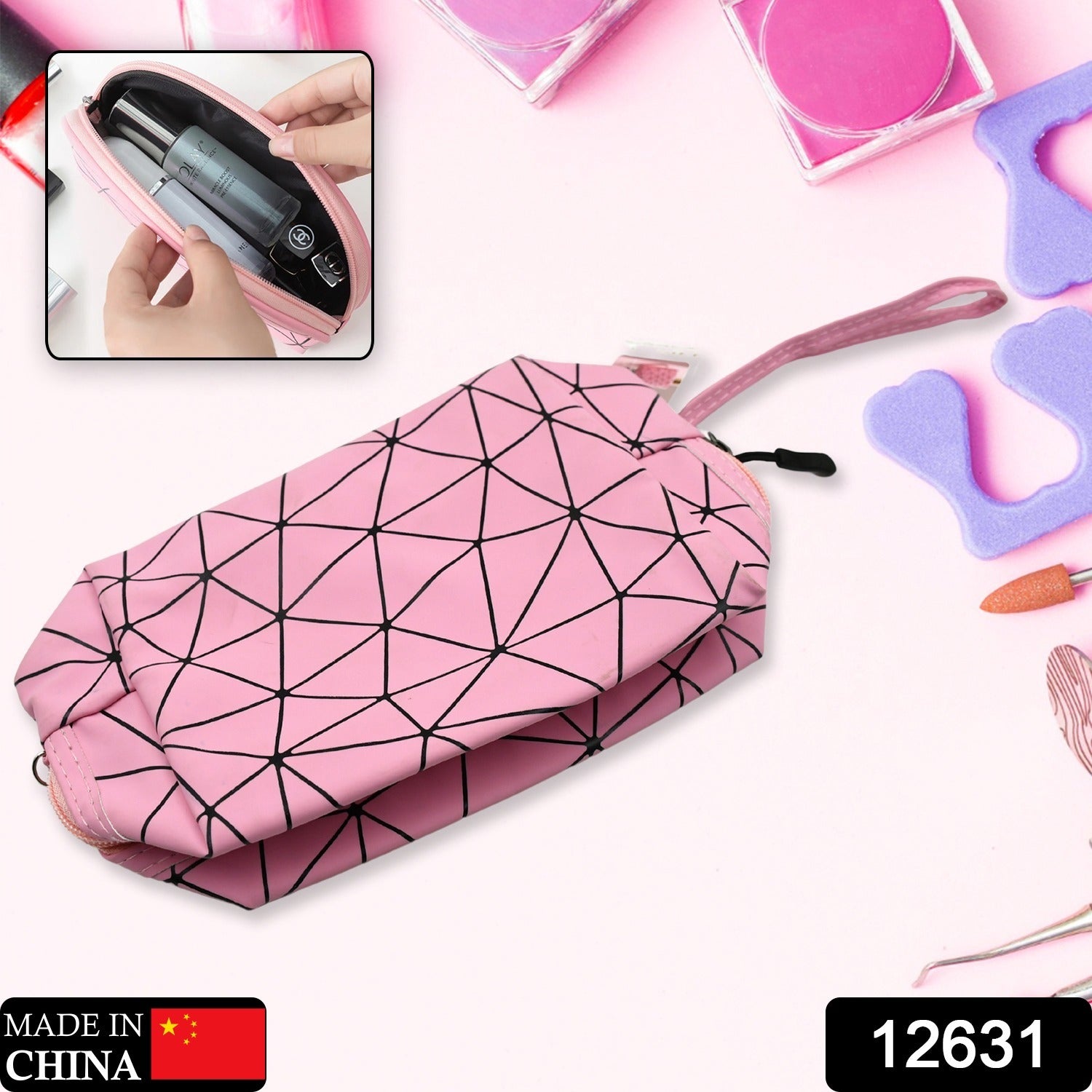 12631 Multipurpose Portable Travel Hand Pouch With Zipper / Bag Makeup Pouch for Women, Travel Makeup Bag Portable Carry Cosmetic Organizer Bag Pouch for Girls 12631 Multipurpose Portable Travel Hand Pouch With Zipper / Bag Makeup Pouch for Women, Travel Makeup Bag Portable Carry Cosmetic Organizer Bag Pouch for Girls